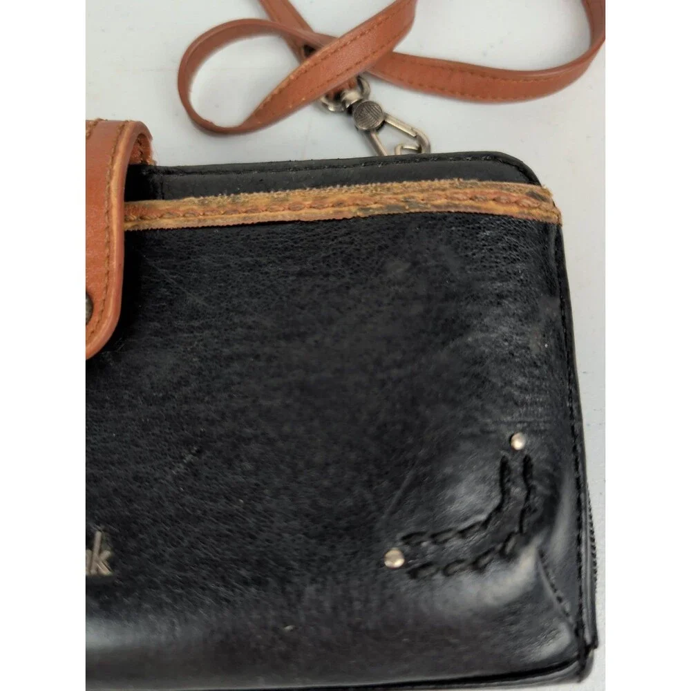 The Sak Iris Crossbody Black Leather Crossbody Wallet Wristlet Bag Brown